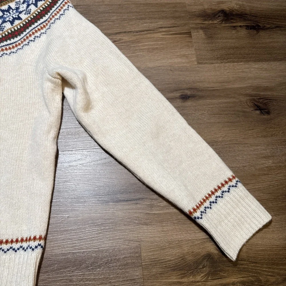 J Crew Sweater Men's XL Beige 100% Lambswool Fair Isle Yoked Crewneck Pullover - Picture 5 of 13